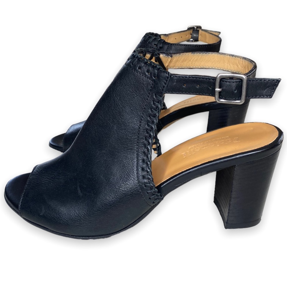 Fabianelli Black Leather Chunky Heel Peep Toe Sandals Size 8